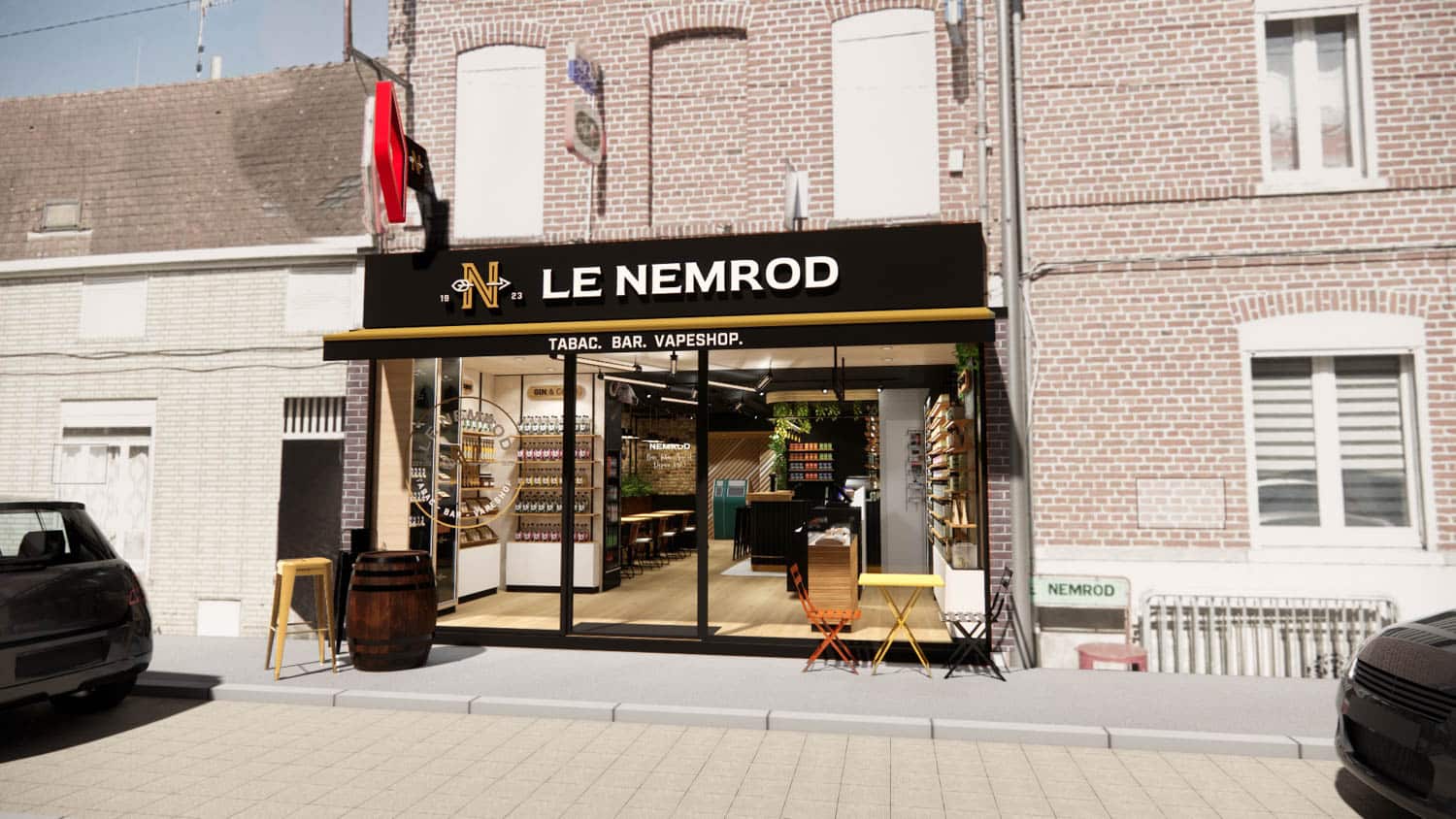 Le Nemrod : façade 3D du bar-tabac Le Nemrod : façade 3D du bar-tabac – Studio Kan