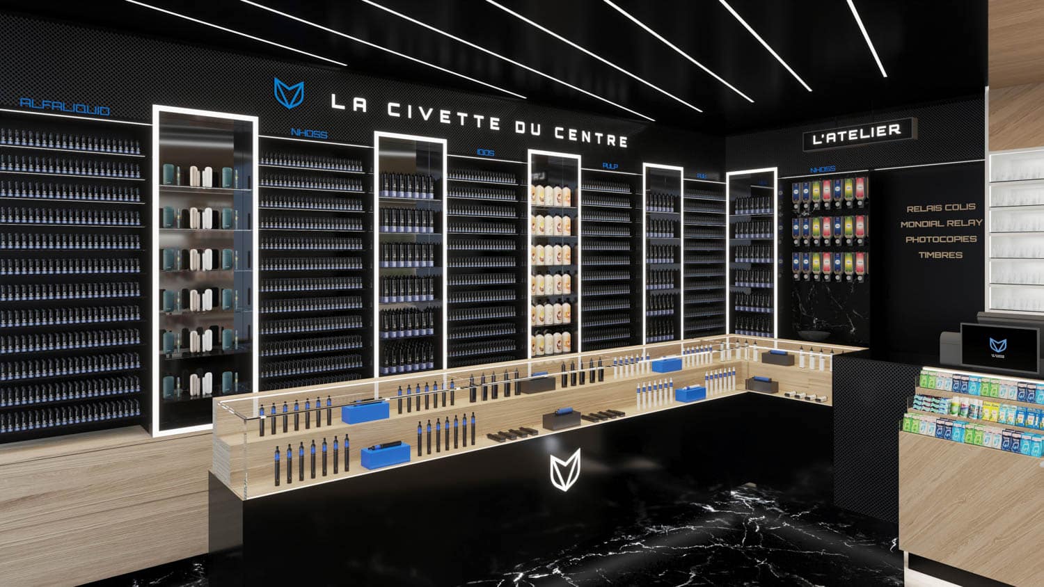 Civette du Centre : linéaires et comptoir Civette du Centre : linéaires et comptoir – Studio Kan