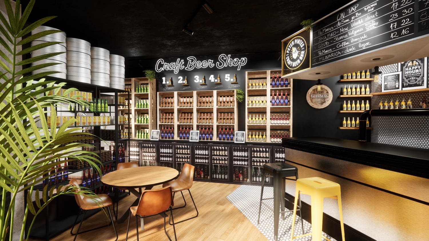 Peter Pintes : vue 3D du craft beer shop Peter Pintes : vue 3D du craft beer shop – Studio Kan