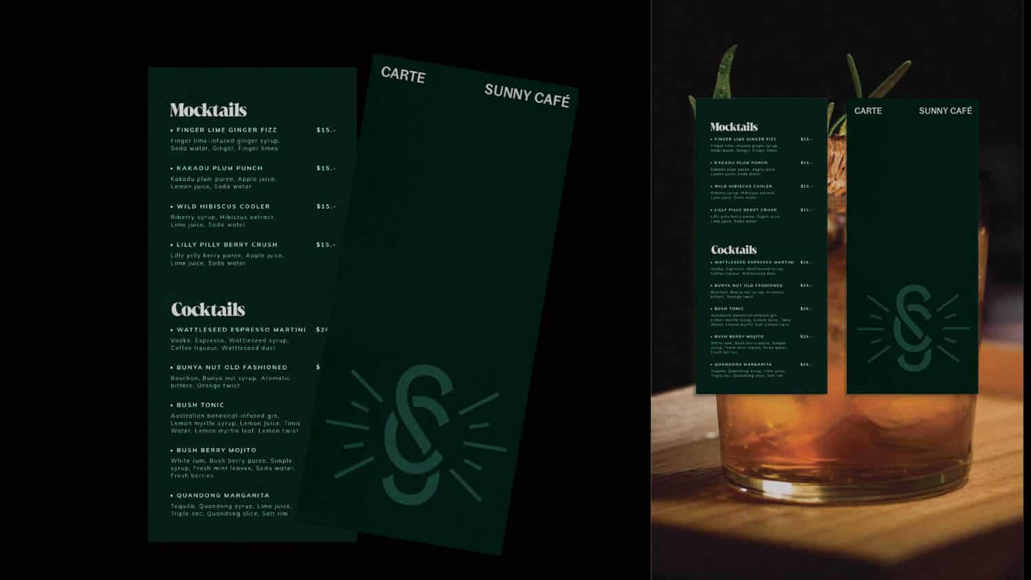 Sunny Café : cartes et menus – identité visuelle Studio Kan